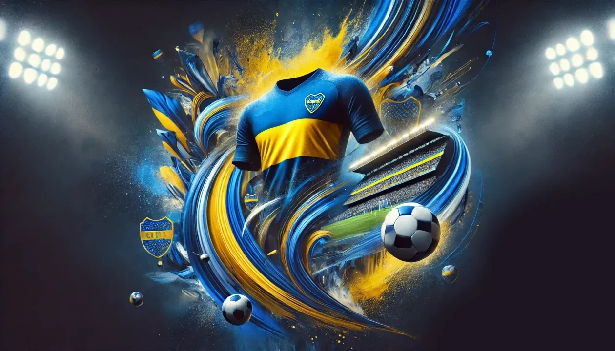 Imagem abstrata em azul e ouro, representando a energia e o orgulho do Boca Juniors